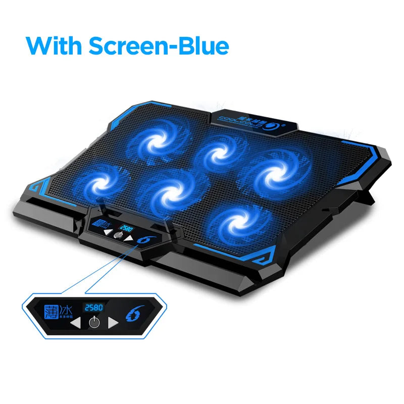 17Inch Gaming Laptop Cooler Six Fan Led Screen Two USB Port 2600RPM Laptop Cooling Pad Notebook Stand for Laptop