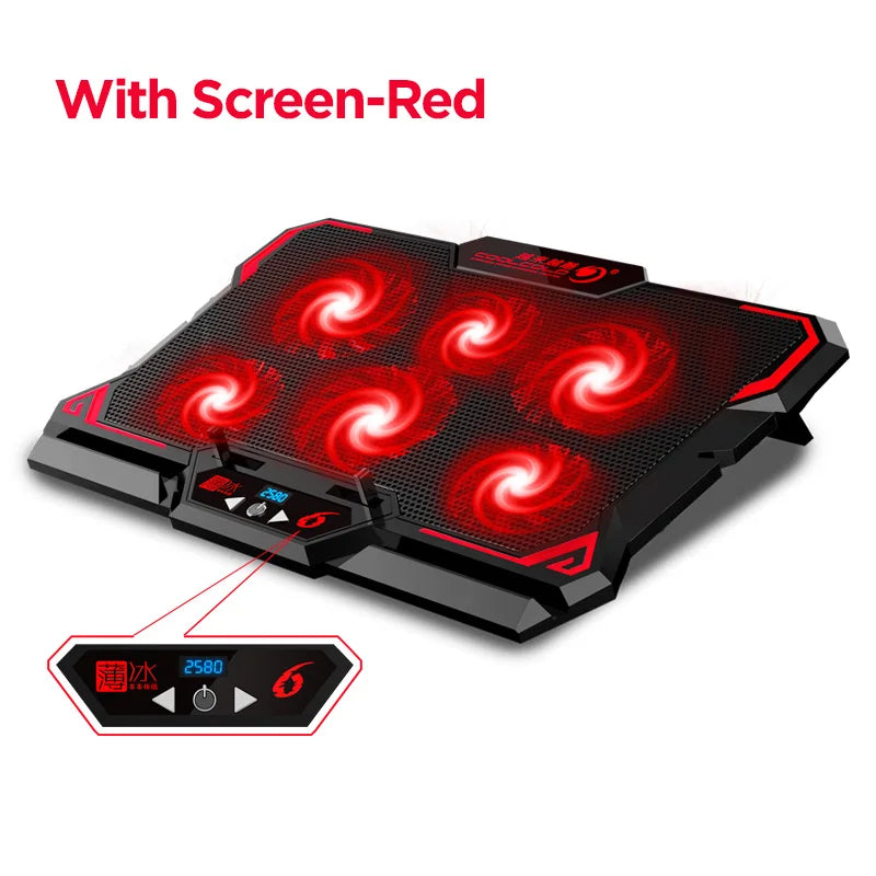17Inch Gaming Laptop Cooler Six Fan Led Screen Two USB Port 2600RPM Laptop Cooling Pad Notebook Stand for Laptop