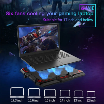 17Inch Gaming Laptop Cooler Six Fan Led Screen Two USB Port 2600RPM Laptop Cooling Pad Notebook Stand for Laptop