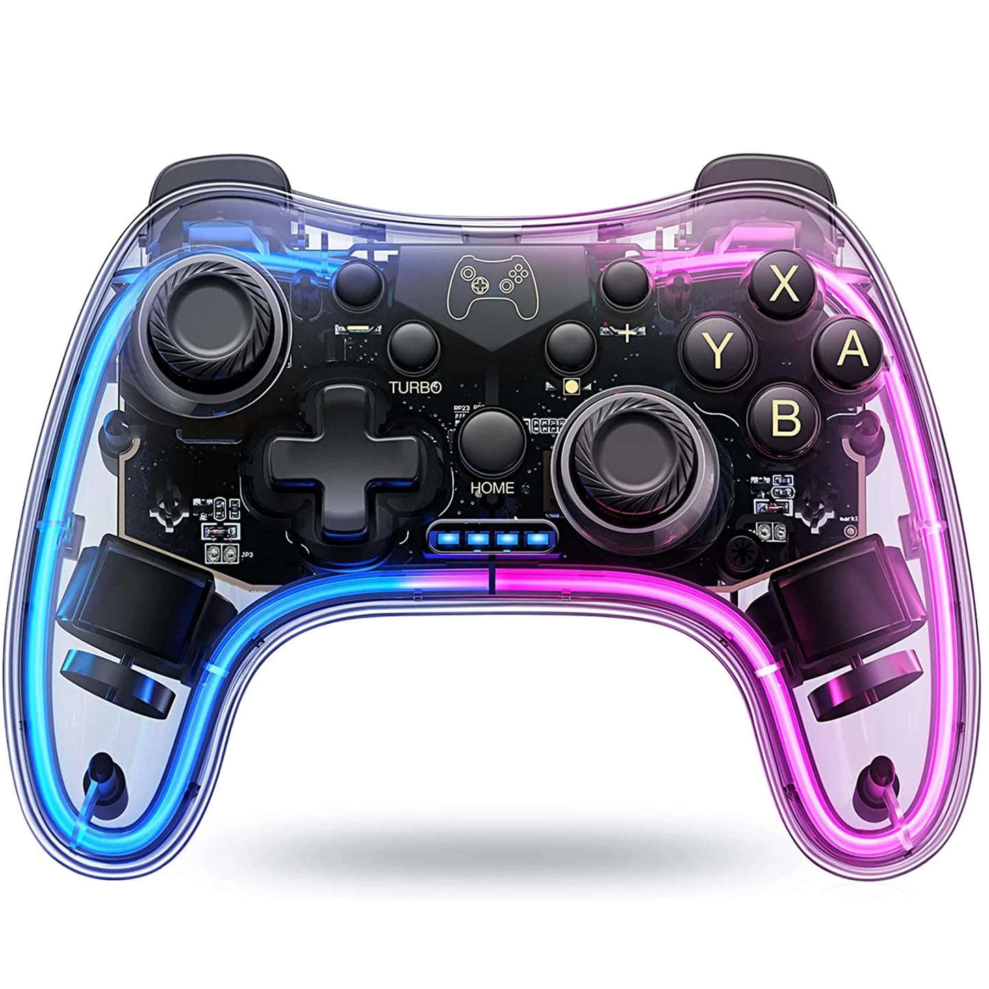 Controller 7039 for Switch with RGB Lights,Turbo,Wake-Up Function,Supports Multi-Platform&App Control,Transparent Gamepad