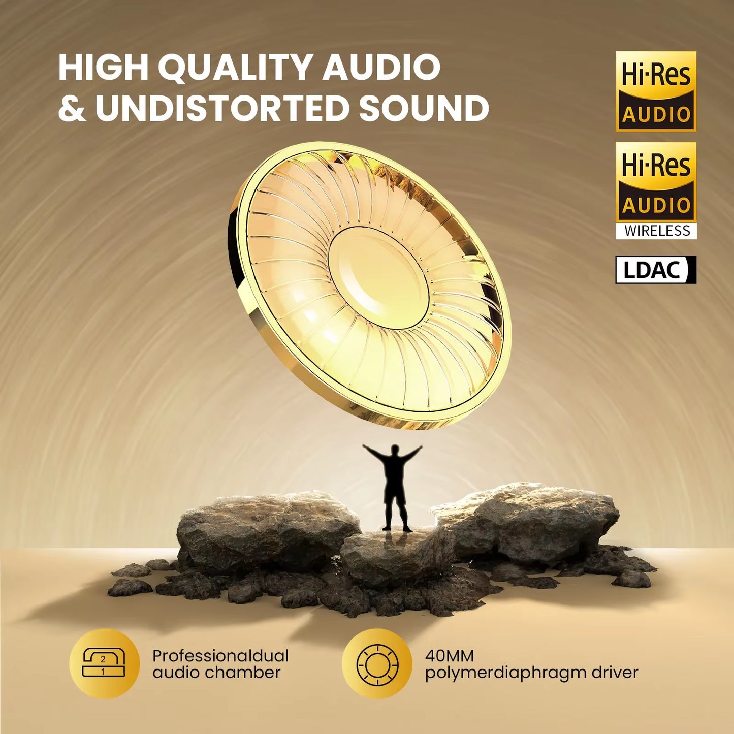 A5 Bluetooth 5.4 Headphones 43Db Hybrid Active Noise Cancelling over Ear Wireless Headset Hi-Res LDAC Audio with ENC Mic