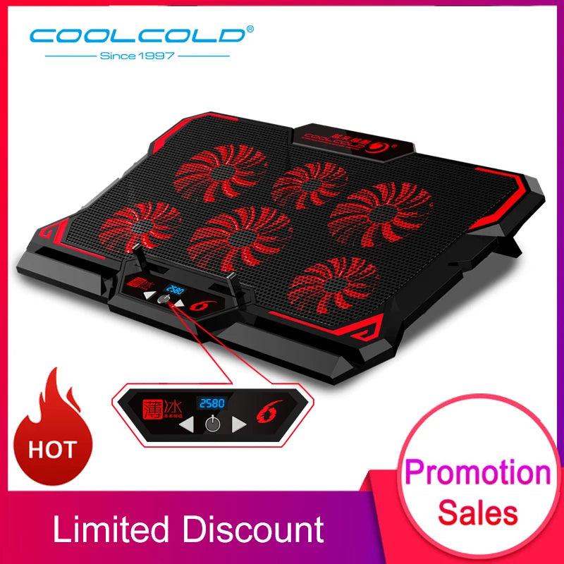 17Inch Gaming Laptop Cooler Six Fan Led Screen Two USB Port 2600RPM Laptop Cooling Pad Notebook Stand for Laptop
