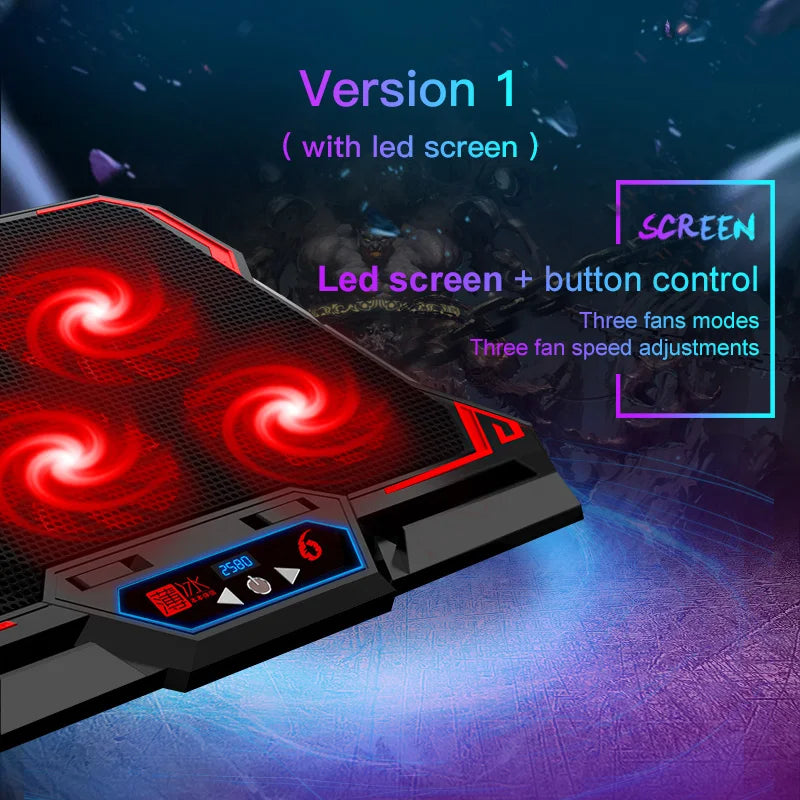 17Inch Gaming Laptop Cooler Six Fan Led Screen Two USB Port 2600RPM Laptop Cooling Pad Notebook Stand for Laptop