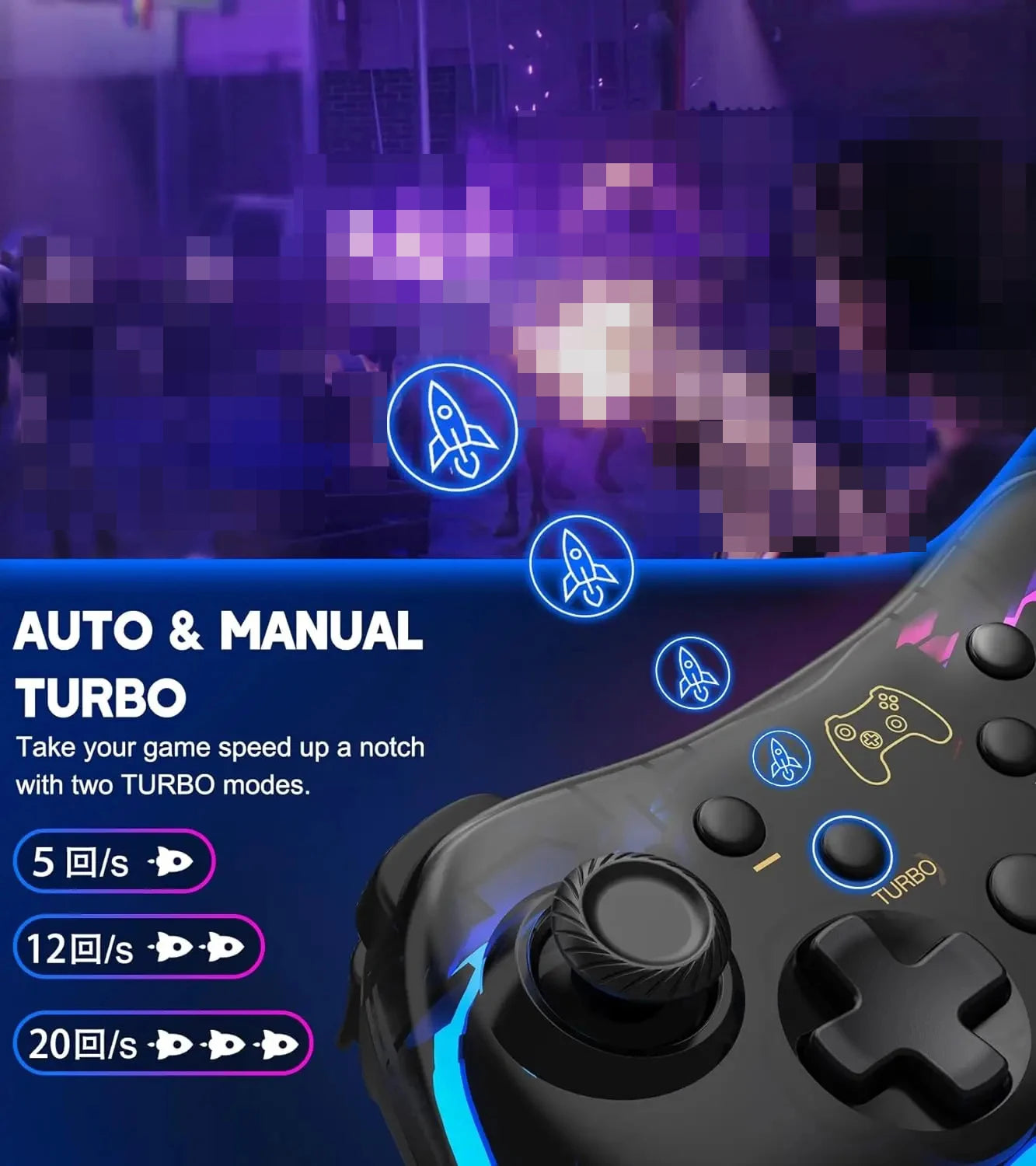 Controller 7039 for Switch with RGB Lights,Turbo,Wake-Up Function,Supports Multi-Platform&App Control,Transparent Gamepad